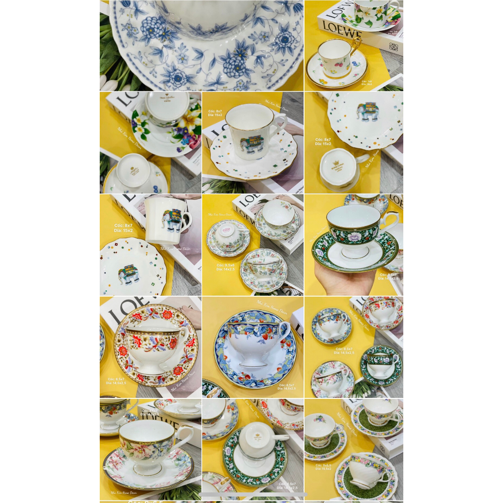 Set tách trà sứ xương hoa phong cách Châu Âu gốm sứ Nhật