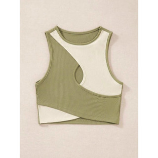 Áo thun gân ba lỗ croptop kiểu phối 2 màu chéo ngực khoét lỗ cá tính cực lạ
