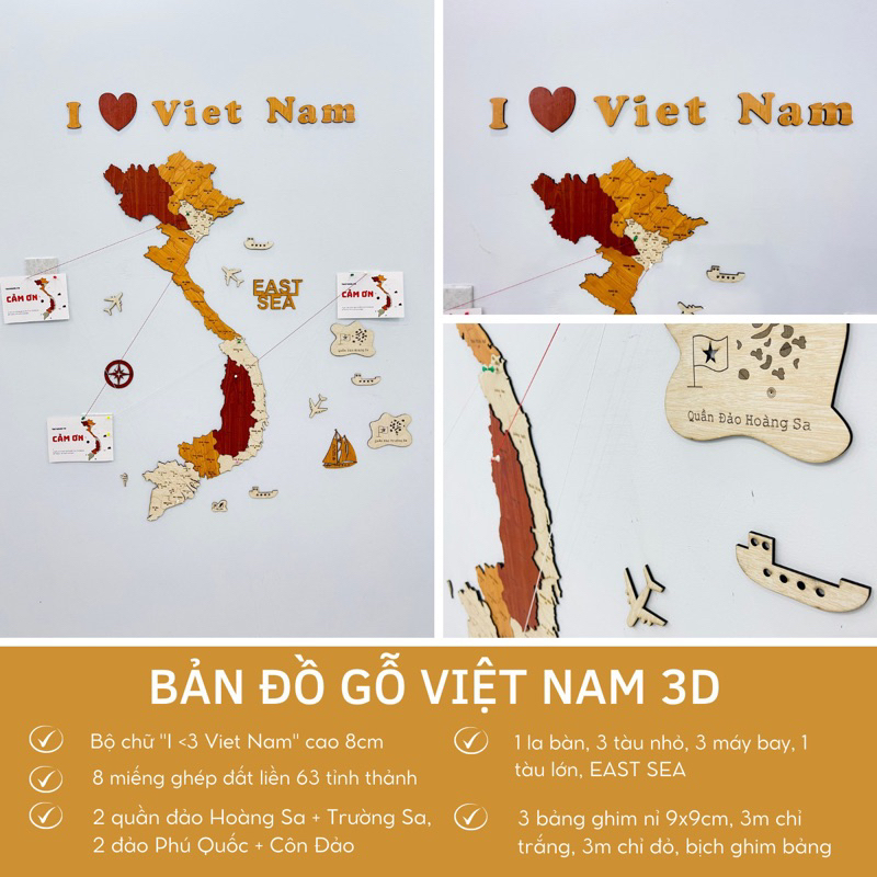 Tranh gỗ Việt Nam 3D dán tường - Mang đất nước hình chữ S vào không gian của bạn