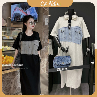 Váy suông nữ đen phối jean đầm suông nữ phối vải bò siêu xinh