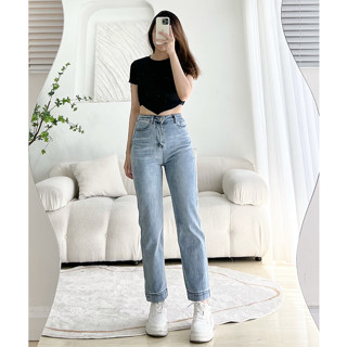 Quần Jean Ống Đứng GẤP LAI Co Dãn - Quần Bò Nữ Form Đứng Co Dãn Leda
