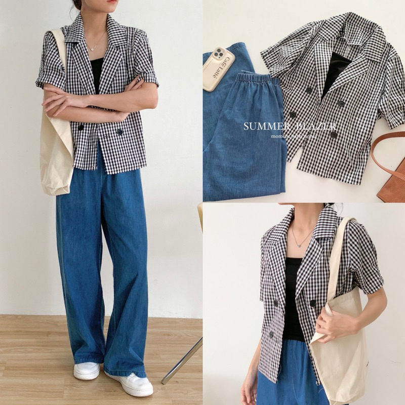 Zinnia/ Áo kẻ blazer 4 cúc
