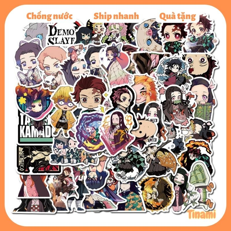 Bộ 50 Sticker Anime Kimetsu No Yaiba Demon Slayer Thanh gươm diệt quỷ hình dán chống nước trang trí sưu tầm Tinami