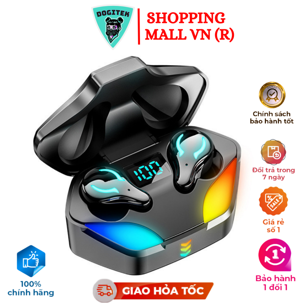 Tai nghe gaming không dây DOGITEK X1 TWS không trễ âm và có chống ồn Tích hợp Mic kèm Led đổi màu