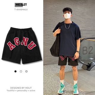 Quần Thun Ngố Nam Họa Tiết Nổi AGNU HeiLit Short Nỉ Đùi Dày Dặn Có Túi Kết Hợp Dây Rút