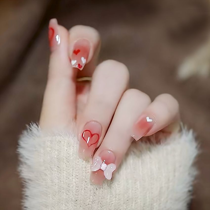 Bộ 24 móng tay giả dài đính nơ JP3233-B3, Nail box đính đá, nail xinh, Móng giả dài đẹp Shyn House Nail