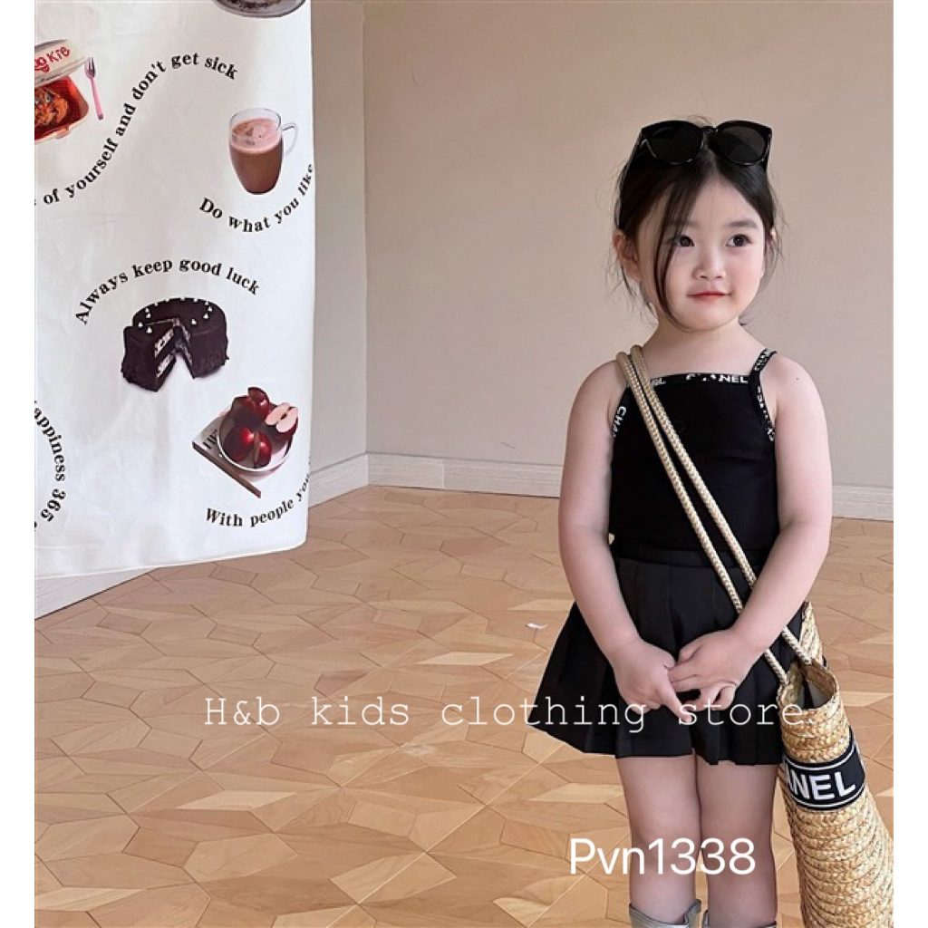 Váy cho bé gái , sét áo 2 dây NI.CE chân váy xếp ly sành điệu cho bé gái