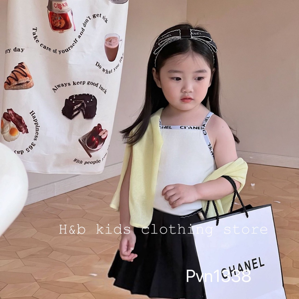 Váy cho bé gái , sét áo 2 dây NI.CE chân váy xếp ly sành điệu cho bé gái