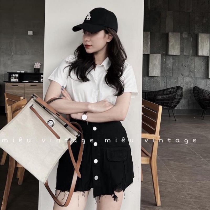 Quần váy đen lệch tà bigsize lưng cao
