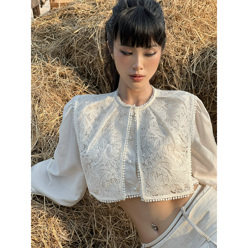 ONONMADE Áo Croptop Tay Dài Chân Váy Cạp Trễ Y2k Elen