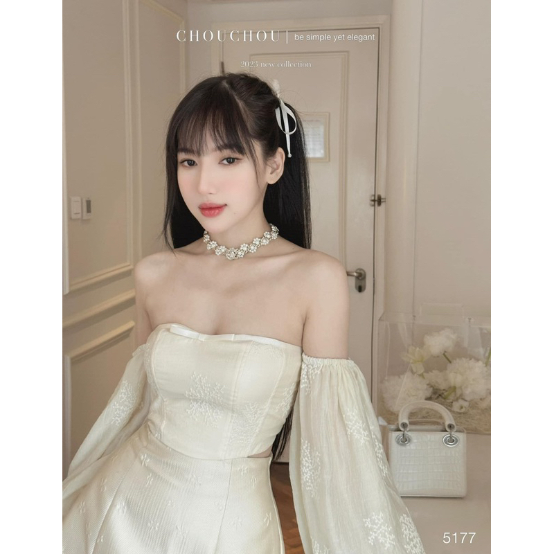 Set Xoài Non áo trễ vai tay bồng kèm chân váy tacta | BigBuy360 - bigbuy360.vn