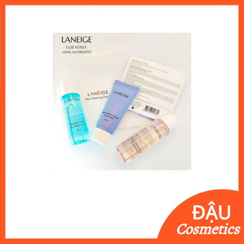 Set LANEIGE 3 món New Cleansing Trial Kit tẩy trang làm sạch da và cấp dưỡng ẩm hiệu quả có túi zip đi kèm