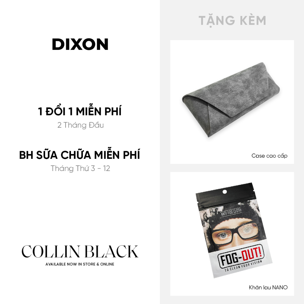 Mắt kính nam nữ COLLIN form vuông bo tròn viền thời thượng - CARAS.E