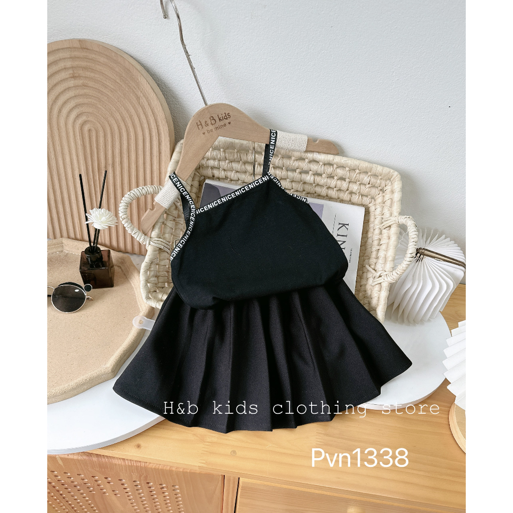 Váy cho bé gái , sét áo 2 dây NI.CE chân váy xếp ly sành điệu cho bé gái
