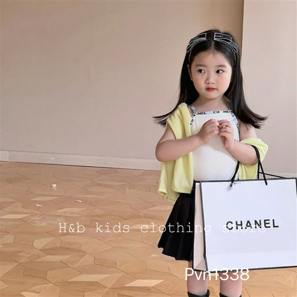 Váy cho bé gái , sét áo 2 dây NI.CE chân váy xếp ly sành điệu cho bé gái