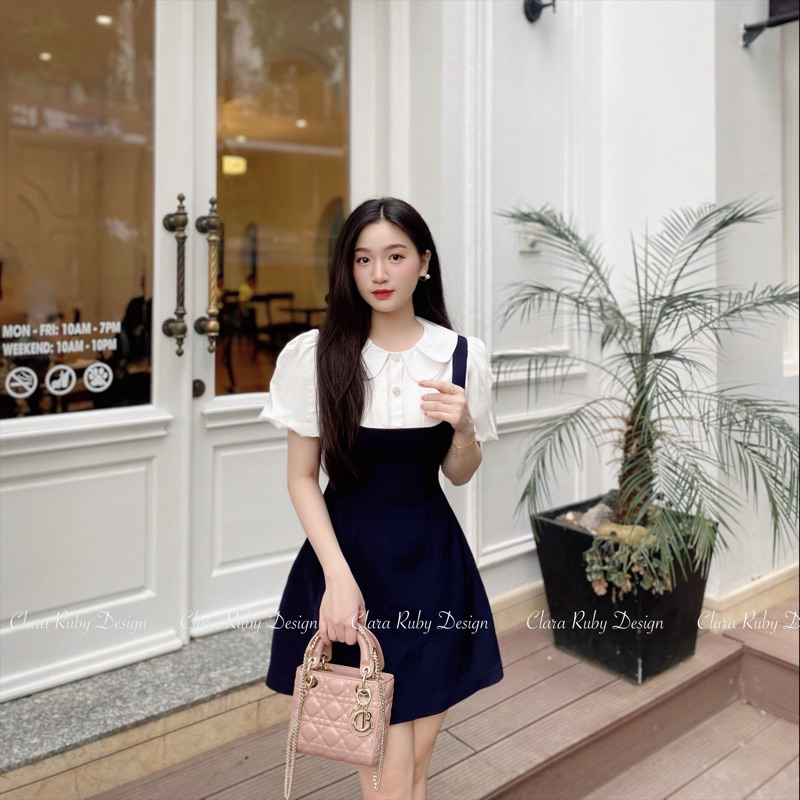 Váy phối sơ mi trắng tay bồng Louis dáng A- HÀNG CHÍNH HÃNG - Size SML