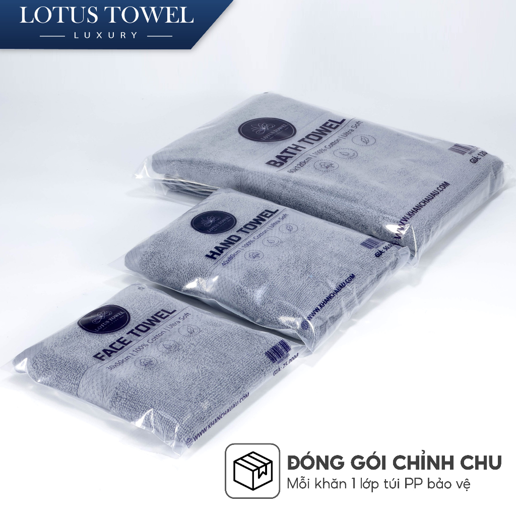 Bộ 3 Khăn Tắm, Gội, Lau mặt 100% Cotton, Mềm Mịm, Thấm Hút, Không Ra Màu -  LOTUS PREMIUM