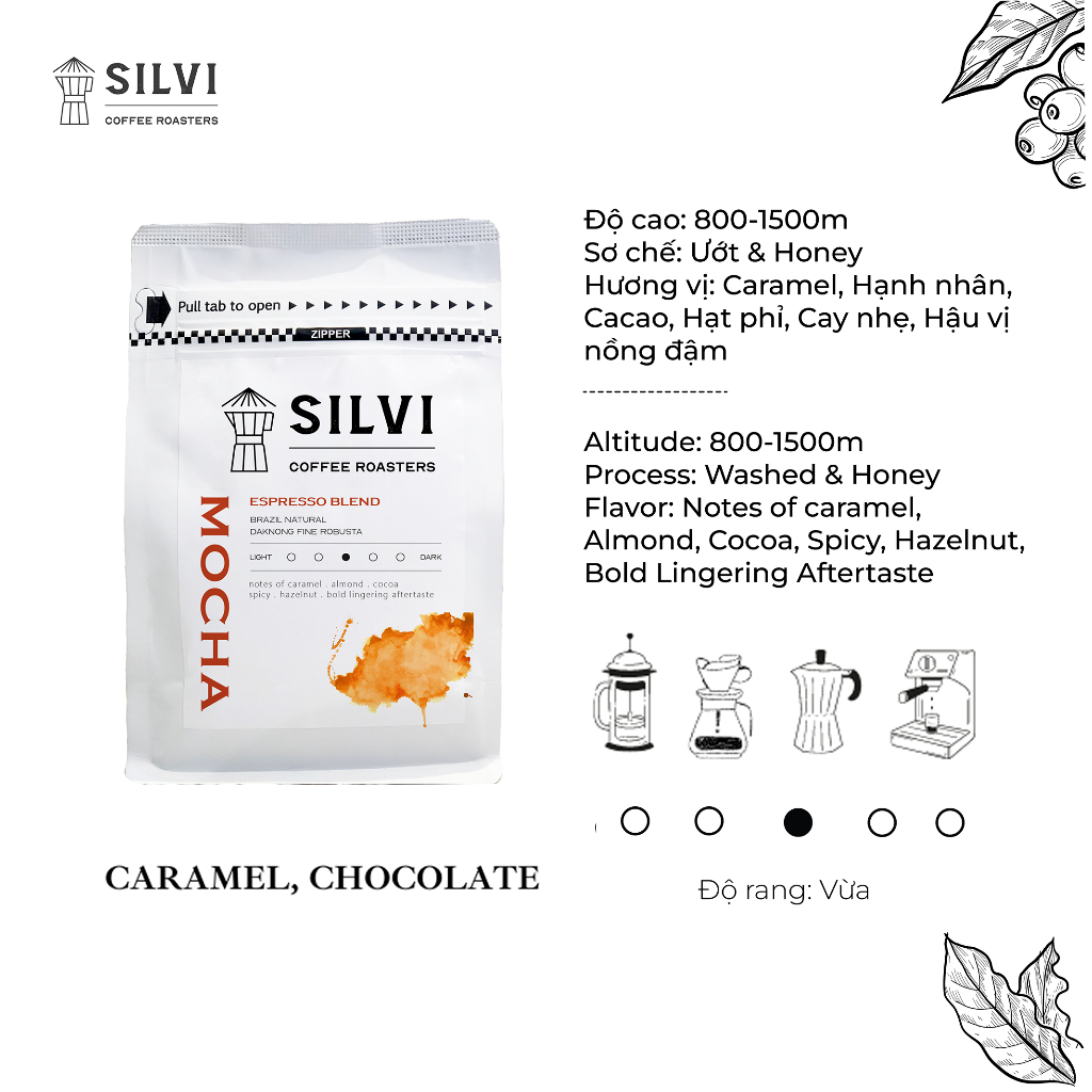 Cà phê Espresso Pha Máy Mocha Blends - Silvi Specialty Coffee