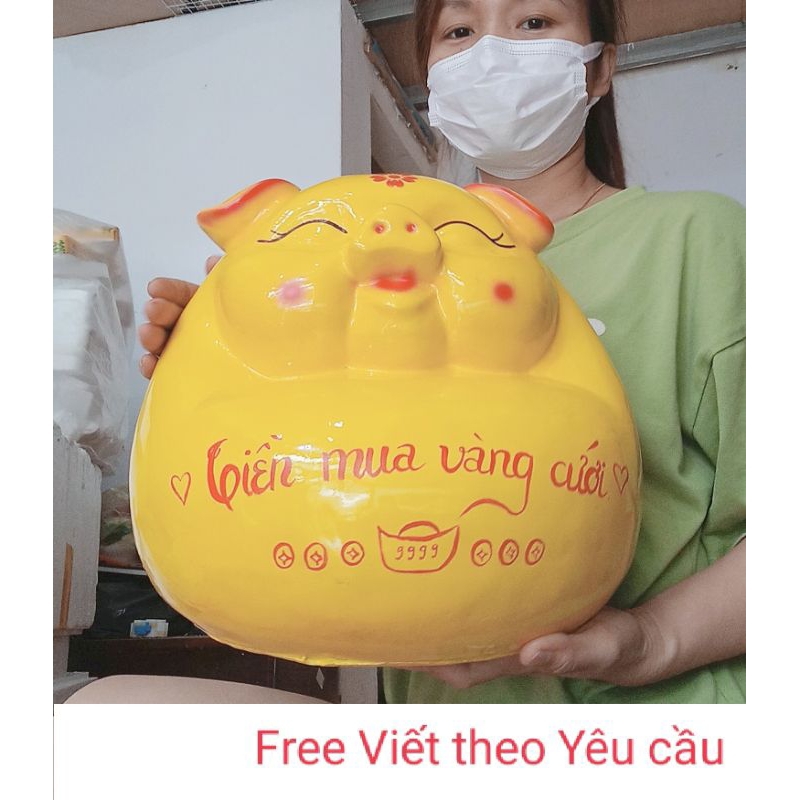 Lợn đất Heo đất Tài lộc Bụng phệ Siêu to 33x30cm