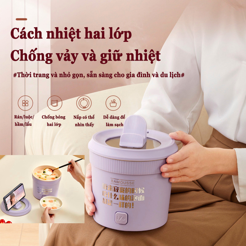 Nồi lẩu điện mini đa năng, ca nấu mì, cốc ăn lẩu Cô Đơn hotrend Trung Quốc dung tích 1.5L công suất 500W phủ chống dính