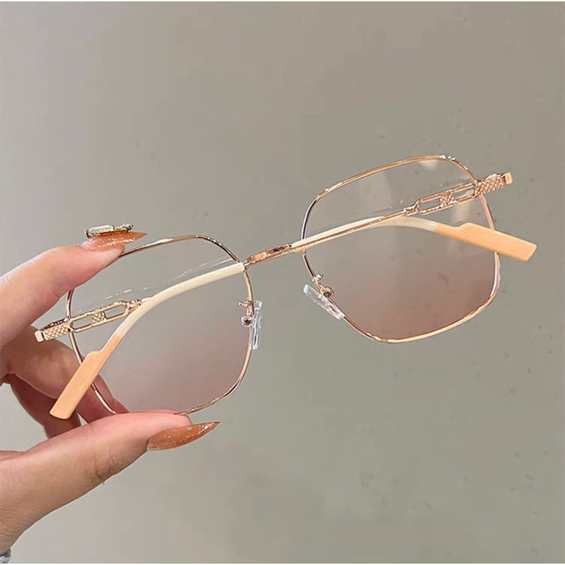 Kính Má Hồng Vuông Gọng Kim Loại Đáng Yêu 2024