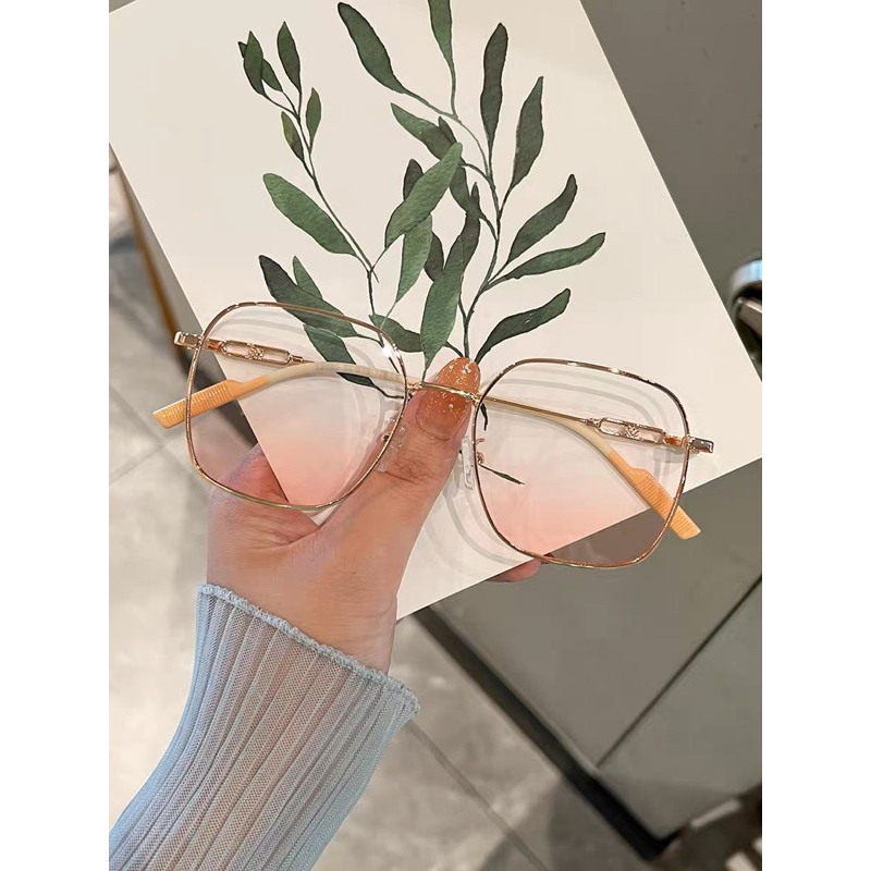 Kính Má Hồng Vuông Gọng Kim Loại Đáng Yêu 2024