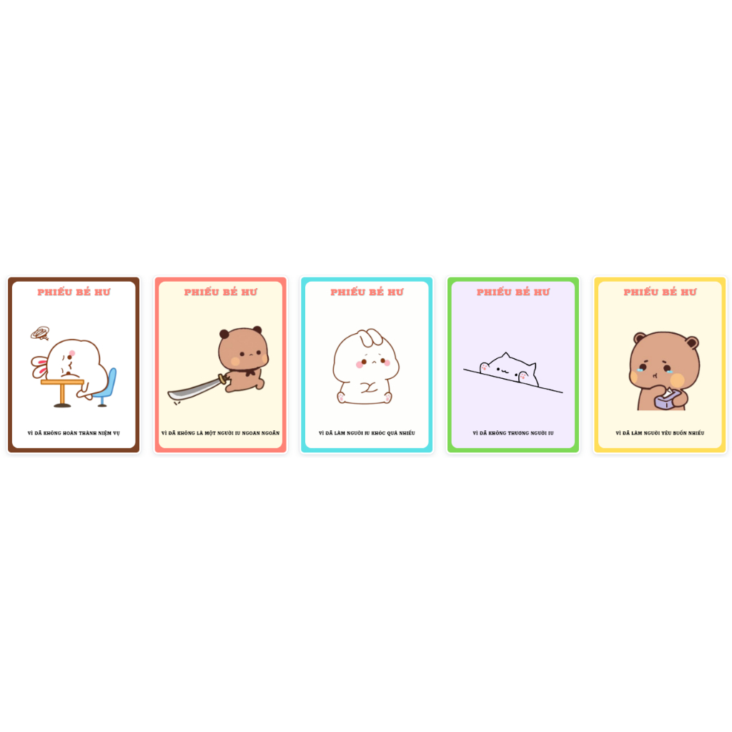 Set 5 Phiếu Bé Hư Đáng Yêu Dành Tặng Người Yêu