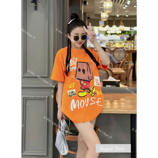Áo Phông GC Mickey Mouse Hoạt Hình Thun Cộc Dáng Rộng Giấu Quần Freesize