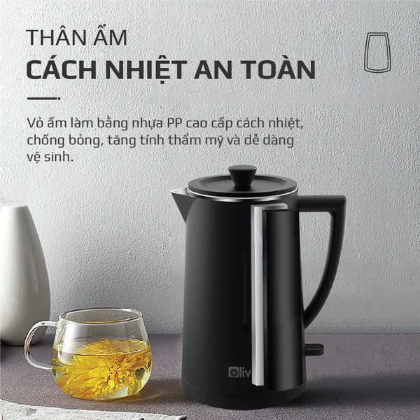 Ấm Siêu Tốc OLIVO EK207 Chính Hãng – Dung Tích 1.7L, Công Suất Lớn 2000W