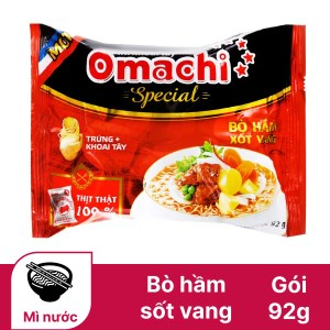 Mì khoai tây Omachi Special bò hầm xốt vang 92g Thùng 30 gói