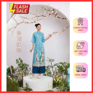 Áo dài cách tân hoạ tiết 3 cô gái vải tơ organza 4 tà