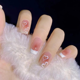 Set 24 móng tay giả ngắn vuông đơn giản A436, Mẫu nail ngắn đi học, đi làm, Nail box, Nail xinh