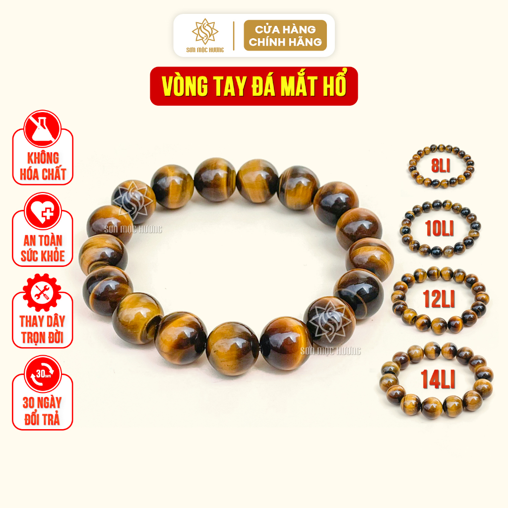 Vòng tay đá mắt hổ vàng nâu Sơn Mộc Hương đeo tay nam nữ mang ý nghĩa phong thủy may mắn tài lộc