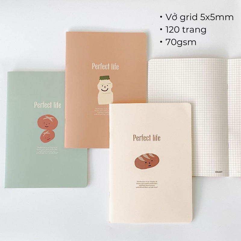 VỞ GHI CHÉP B5 KẺ NGANG, CARO &quot;PERFECT LIFE&quot; màu pastel siêu xinh - Tiệm nhà chun