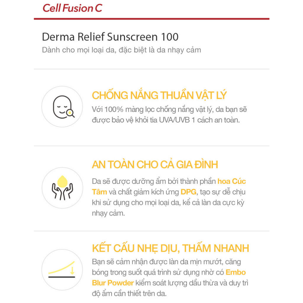 [COMBO 50ml + 35ml] Kem Chống Nắng Cho Mọi Loại Da Cell Fusion C Derma Relief Sunscreen 100 SPF 50+ / PA++++