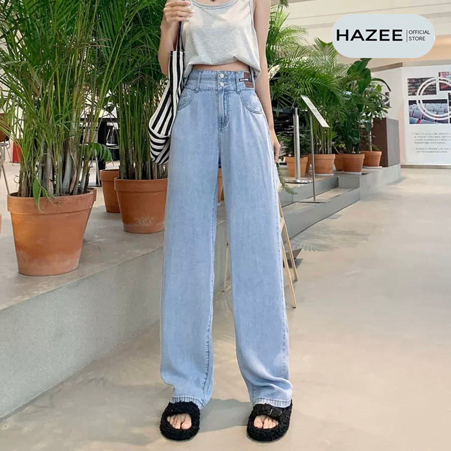 Quần jean nữ ống rộng lưng cao HAZEE style 2023- Quần jeans Nữ cạp Cao Dáng Suông Style Hàn