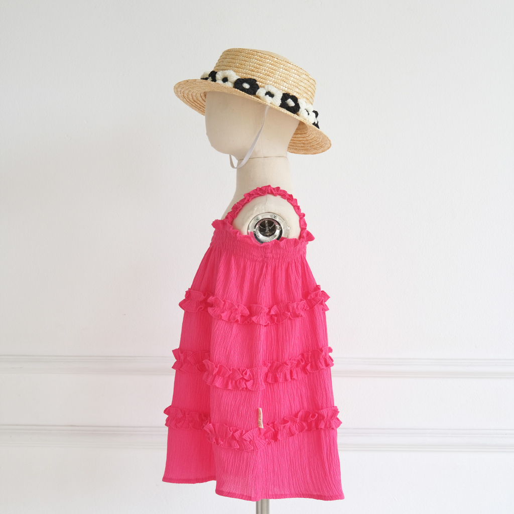 Lisa dress Váy bé gái hai dây nhún bèo thiết kế P'ti chou 8kg đến 23kg