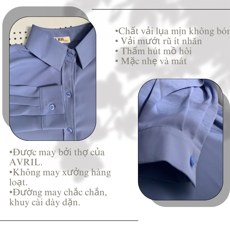 Áo sơ mi nữ công sở màu xanh dài tay form rộng chất mát mịn không nhăn AAS442