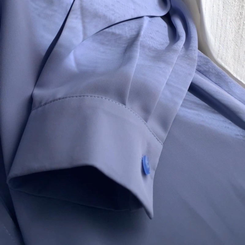 Áo sơ mi nữ công sở màu xanh dài tay form rộng chất mát mịn không nhăn AAS442