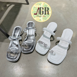 Guốc cao gót mũi vuông xỏ đá Wa gót cao 3 cm