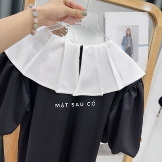 Váy Đen Cổ Trắng Bèo, Chất Umi Hàn Dày Dặn