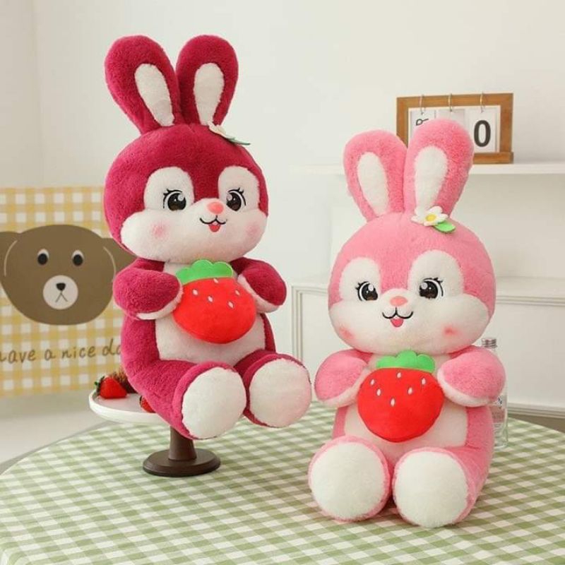 Gấu dâu thỏ ôm trái dâu