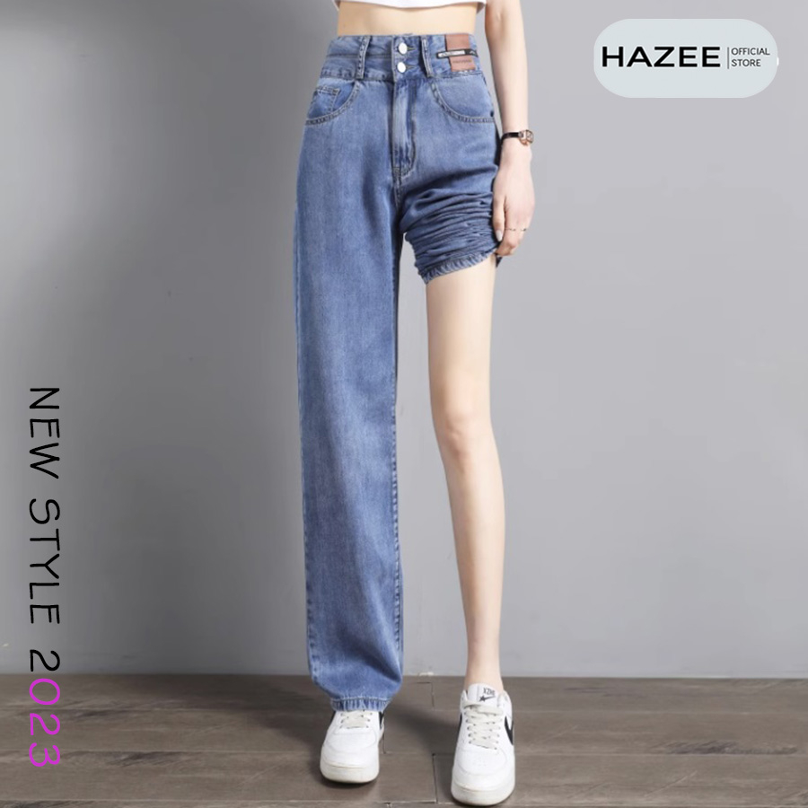 Quần jeans CẠP CAO ống suông rộng nữ HAZEE cao cấp, Quần bò nữ ống rộng lưng cao, vải jean dày đẹp ,dáng suông HZ79