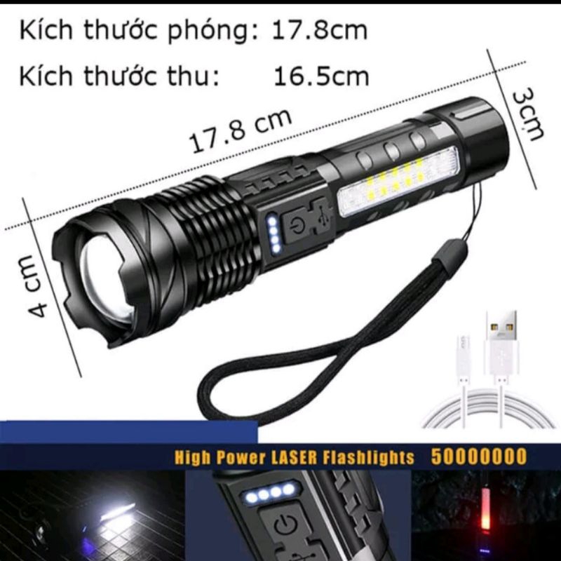 Đèn pin siêu sáng A76 chiếu xa 500m 🥰FREE SHIP🥰có Zoom xa gần, chống nước IPX4, pin trâu chip COB Led tâm tròn 7 chế độ | BigBuy360 - bigbuy360.vn