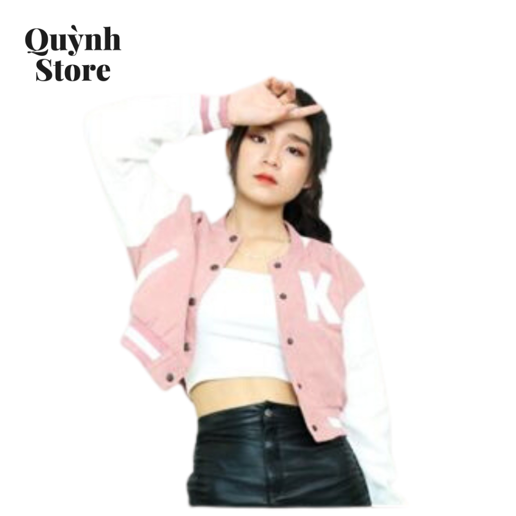Áo khoác bomber màu hồng unisex nữ chữ K
