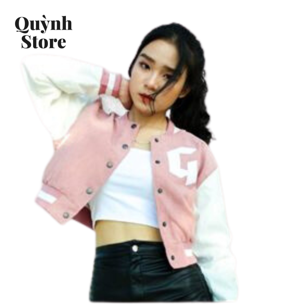 Áo khoác bomber màu hồng unisex nữ chữ G