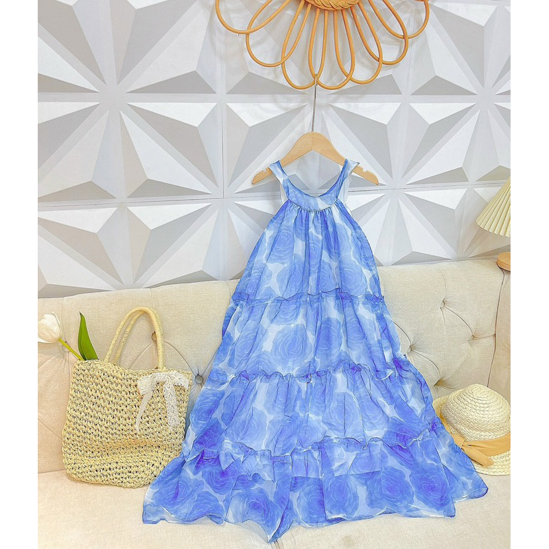 Váy maxi hoa 3D cao cấp size đại cồ cho bé gái