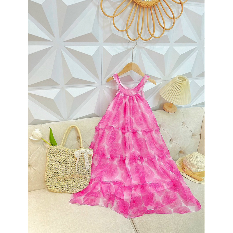 Váy maxi hoa 3D cao cấp size đại cồ cho bé gái