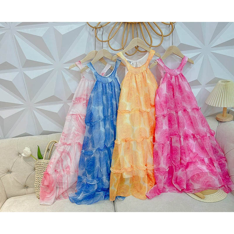 Váy maxi hoa 3D cao cấp size đại cồ cho bé gái