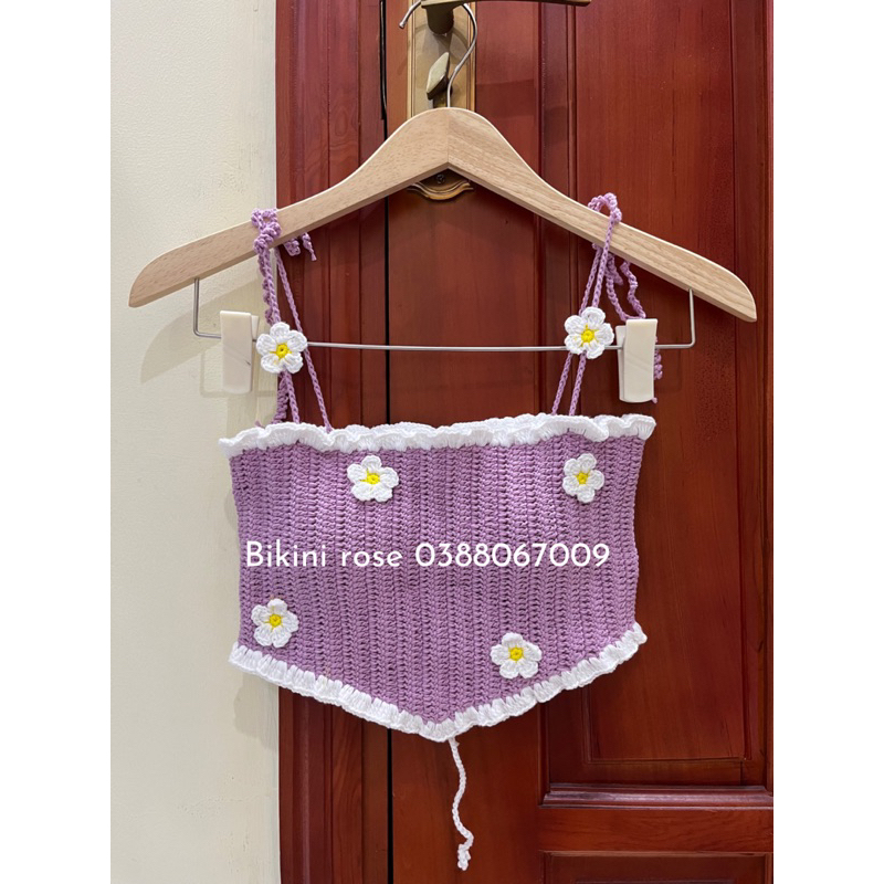 SÉT BIKINI LEN MÓC MÀU TÍM NHẠT GẮN HOA